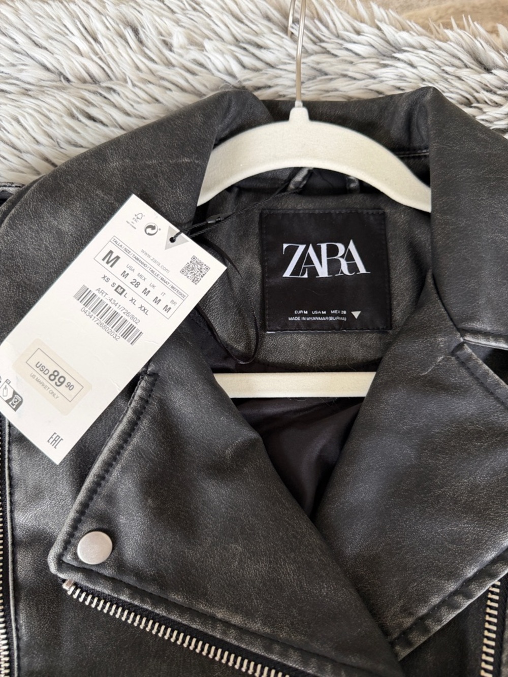 Zara Washed Black Cropped Moto Leather Jacket - Picture 8 of 8